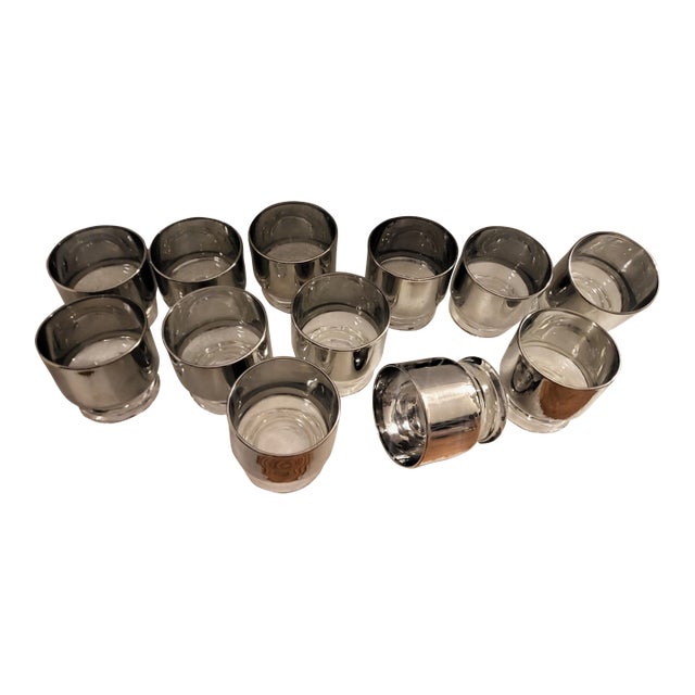 Vintage Styles Mid-Century Modern Silver Fade Rocks Glasses - Dorothy Thorpe Whiskey / Lowball - Ombre Mercury - Set of 12 For Sale