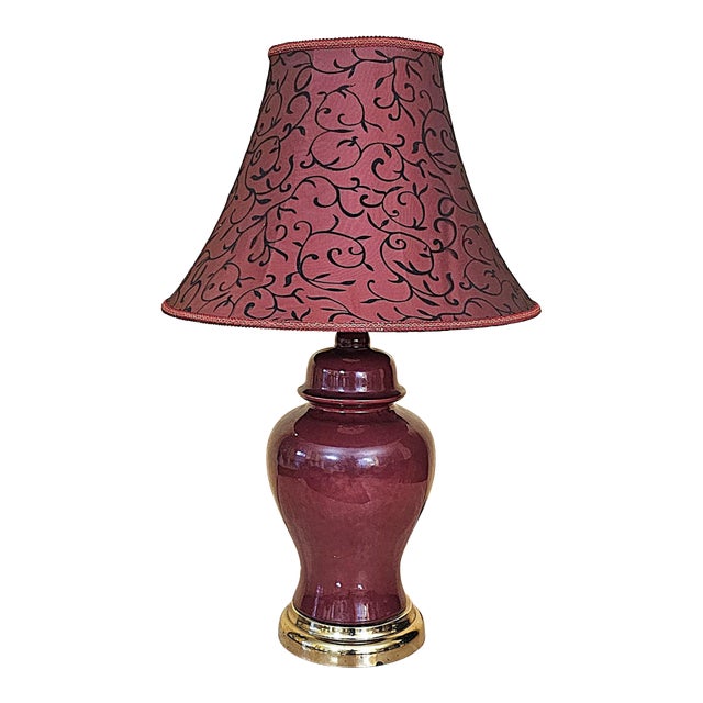 Vintage Chinese Flambe Porcelain Urn Lamp With Dale Tiffany Shade For Sale
