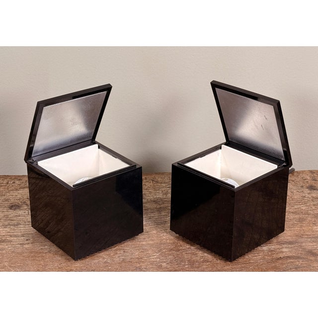 1972 Italian Mid Century Modern Cini & Nils Cuboluce Black Acrylic Table Lamps - A Pair For Sale - Image 4 of 14