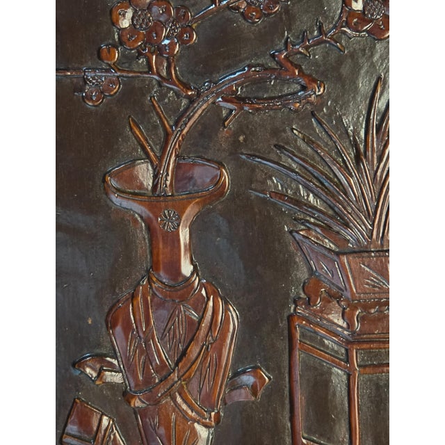 Antique 19th-Century Qing Dynasty Carved Hardwood/Elmwood "Scholar's Objects" Architectural Panel For Sale - Image 9 of 16