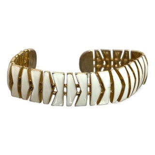 1970s Gold/White Enamel Conforming Cuff Bracelet For Sale
