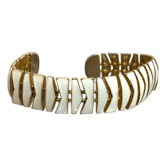 1970s Gold/White Enamel Conforming Cuff Bracelet For Sale