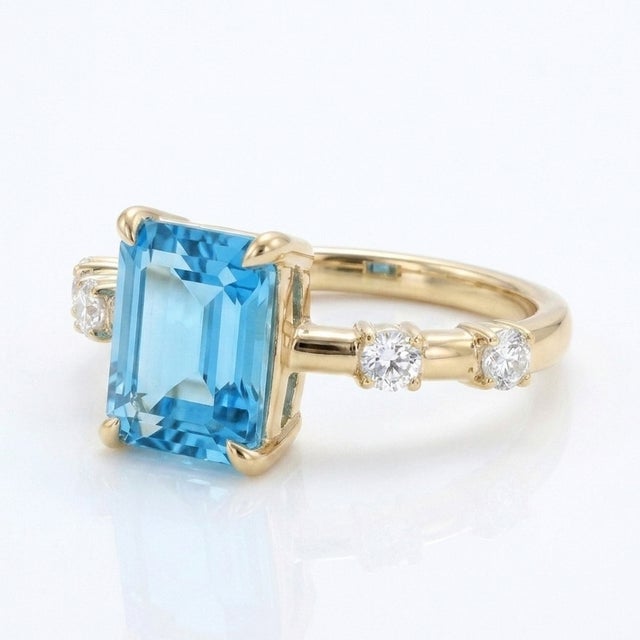 Contemporary Swiss Blue Topaz Engagement Ring - Minimalist December Birthstone Ring Us 7 For Sale - Image 3 of 4