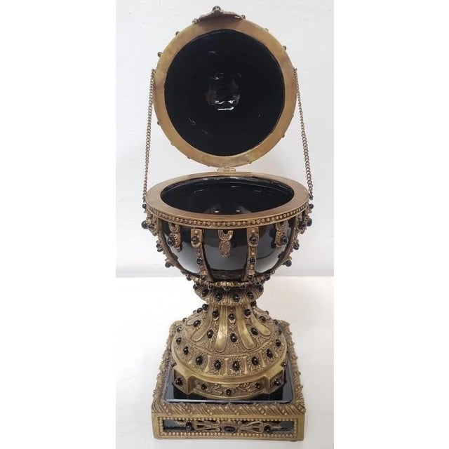 Traditional Grand Scale 13.5" Empire Style Indigo Porcelain & Bronze Egg – Maitland-Smith / Chelsea House Style – Model 5655 For Sale - Image 3 of 5