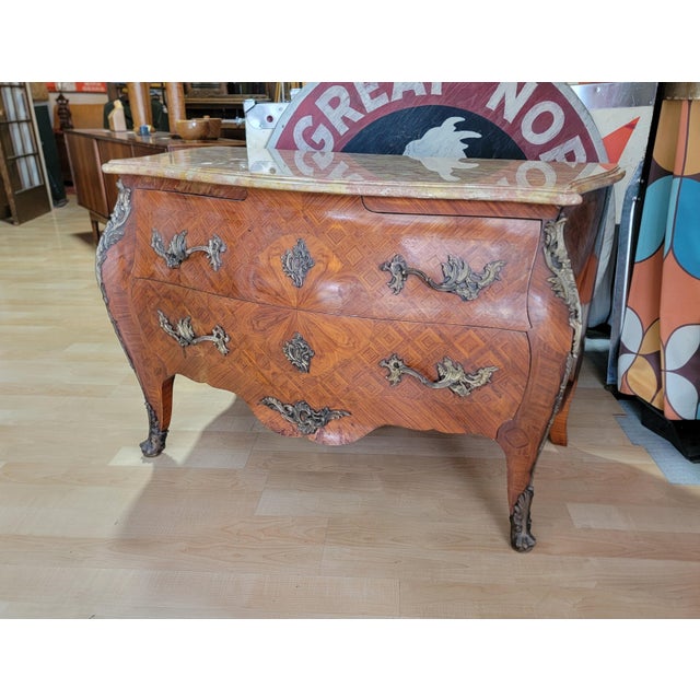 Mid 20th Century Louis XV Bombe Commode or Chest With Marble Top For Sale - Image 5 of 16