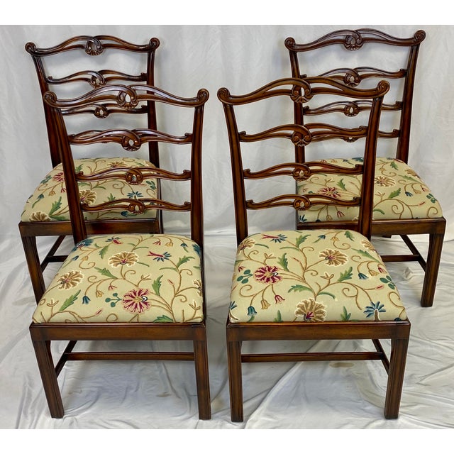 Vintage Chippendale Style Carved Mahogany Ribbon Back Dining Chairs