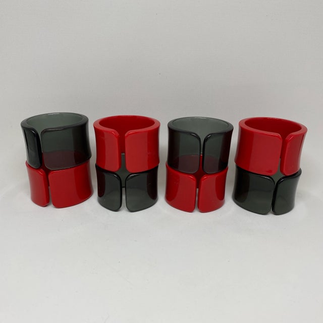 Contemporary Vintage Red and Grey Lucite Napkin Rings-- Set of 8 For Sale - Image 3 of 9