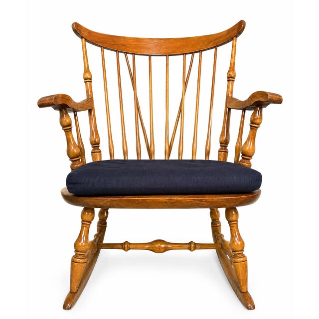 Style: Fiddle Back Brass Back Windsor rocking chair. Dimensions: Approximately 24" wide, 24" deep, and 36.75"...