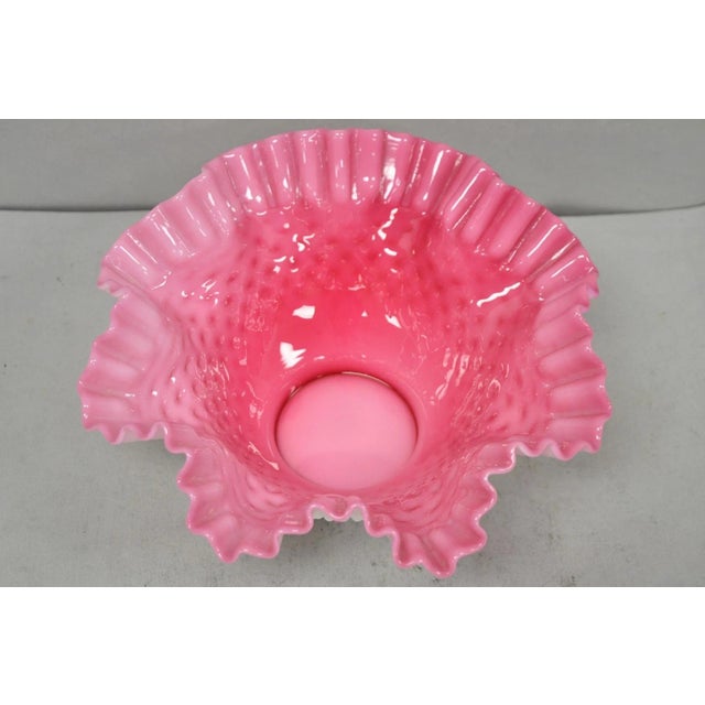 Vintage Pink & White Hobnail Cased Glass Candy Dish Ruffled Bowl Brides Basket For Sale - Image 4 of 12