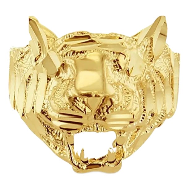 Lion Ring with Diamond Cuts 14k Yellow Gold, Size 8.5 For Sale