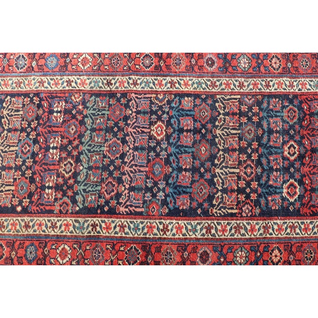 Antique Persian Bidjar Runner With Sub-Geometric Motifs in Red and Blue For Sale - Image 9 of 13