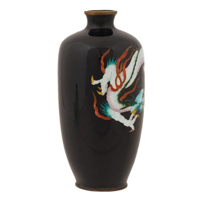 Japanese Antique Japanese Cloisonne Enamel White and Pink Dragon Vase For Sale - Image 3 of 6