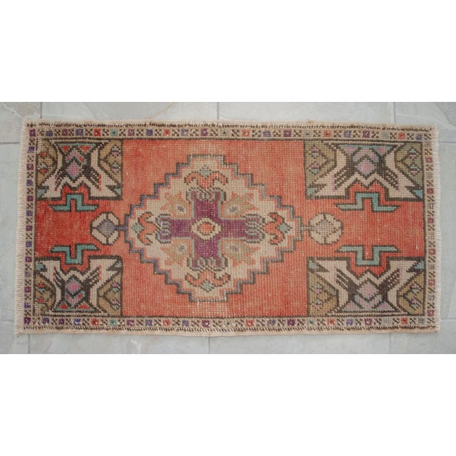 Distressed Low Pile Hand Knotted Yastik Rug Faded Rug - 18'' X 36'' For Sale - Image 10 of 12