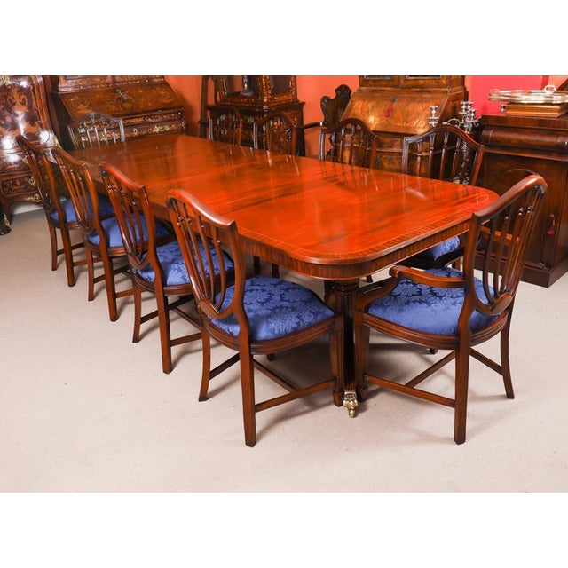 Hollywood Regency Vintage Regency Revival Twin Pillar Flame Mahogany Dining Table For Sale - Image 3 of 16