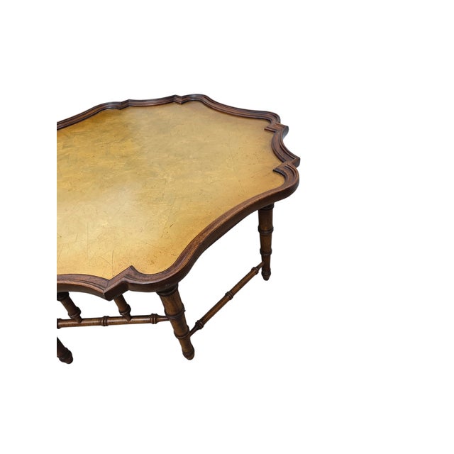 Ornamental & Decorative Materials Vintage Faux Bamboo Coffee Table Gold Leaf Italian Regency For Sale - Image 7 of 15