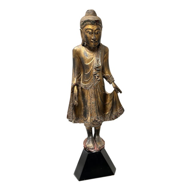 Gilded Standing Thai Buddha Sculpture For Sale