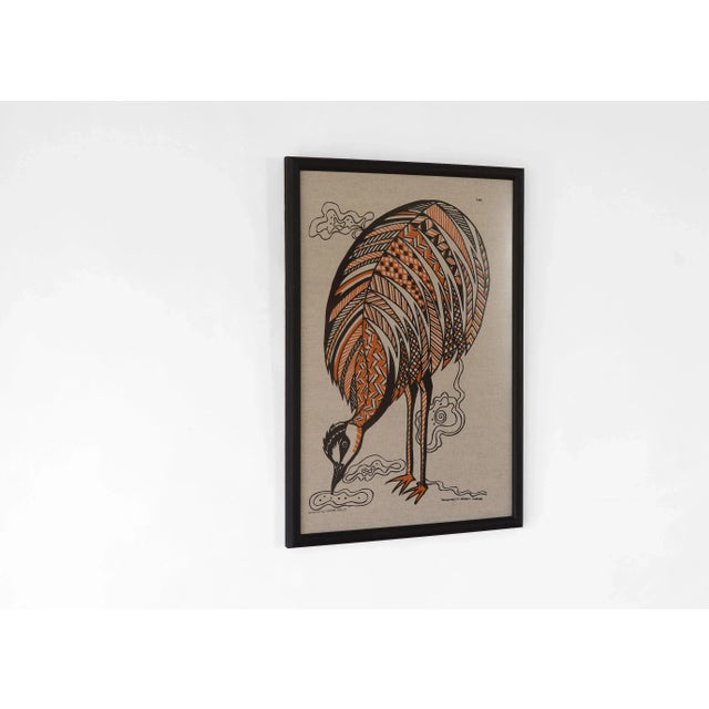 Mid-Century Modern Vintage 1970s Naomi Mills Handprinted Emu Textile Art Wall Hanging For Sale - Image 3 of 9