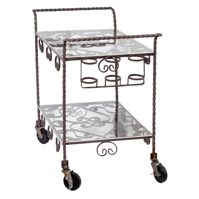 Metal 1950s Wrought Iron Outdoor Bar Cart/ Plexi Tops For Sale - Image 7 of 8