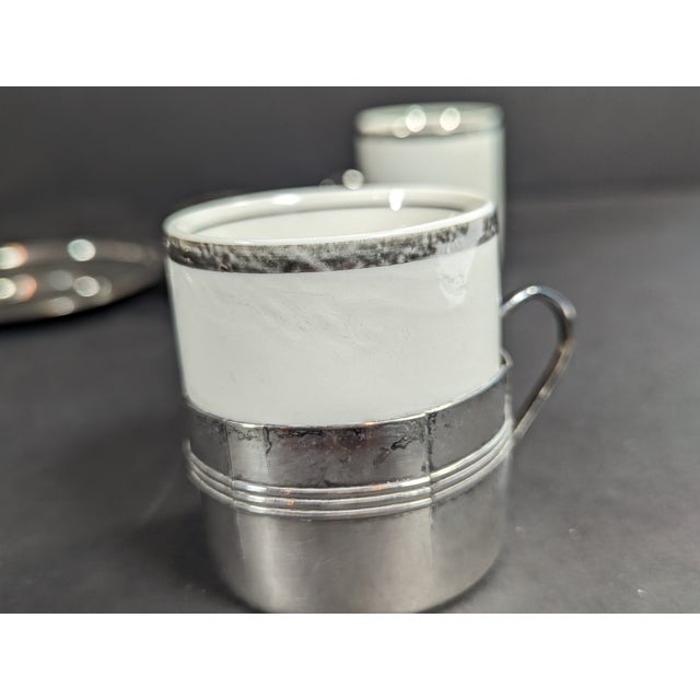4 Vintage 1980"s Porcelain and Silverplate Demitasse Espresso Cups, and Saucers, Brazil, Fb Rogers Silver For Sale - Image 10 of 10