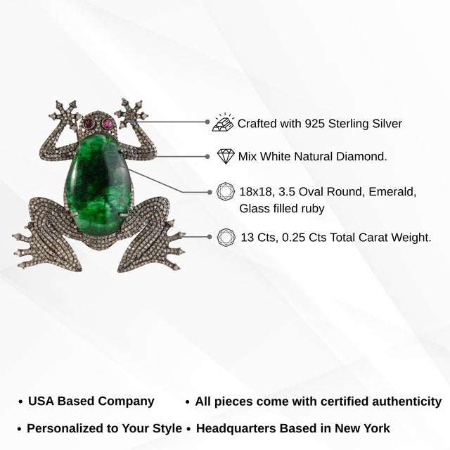 Vintage Style Hollywood Regency 13 Carat Emerald Ruby & Diamond Frog Brooch Pendant For Sale - Image 12 of 14