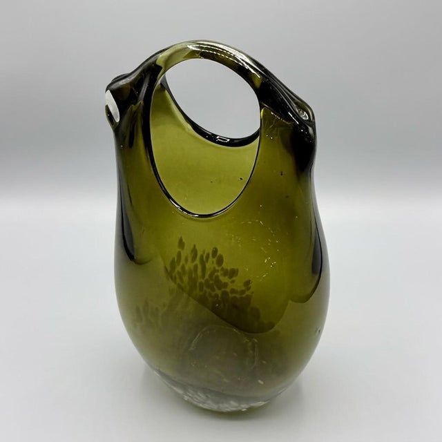 Large Mid-Century Hand-Blown Olive Green and White Spatter Art Glass Vase, 1970s For Sale - Image 6 of 17