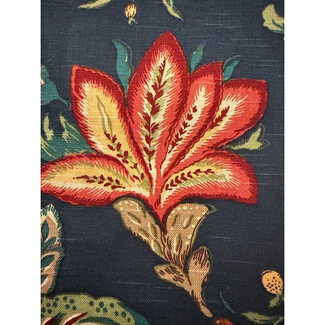 Navy Blue Vintage Jay Yang Navy Jacobean Floral Decorator Fabric, 5 Yards For Sale - Image 8 of 11