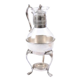 English 20th Century Glass and Silver Coffee Pitcher with Cabriole Legs For Sale