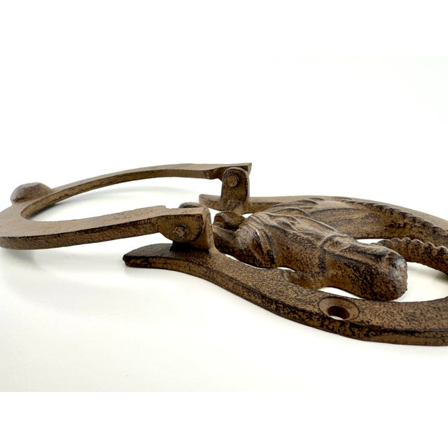 Metal Vintage Cast Iron Horse Head Horseshoe Door Knocker Rustic Equestrian For Sale - Image 7 of 9