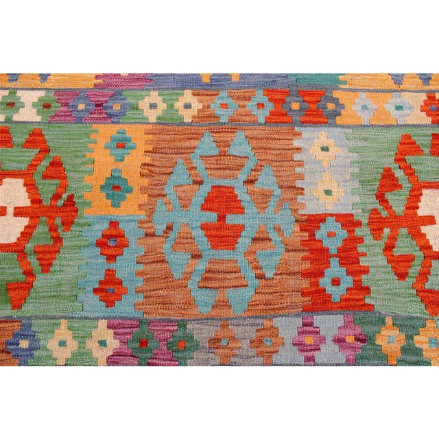 1990s 1990s Abstract Kilim Blue Rust Wool Rug - 8'4" X 9'9" For Sale - Image 4 of 7