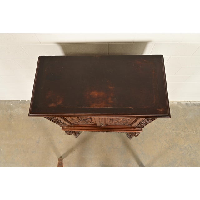 Antique French Renaissance Revival Carved Walnut Bookcase or Bar Cabinet, Circa 1890s For Sale - Image 12 of 15