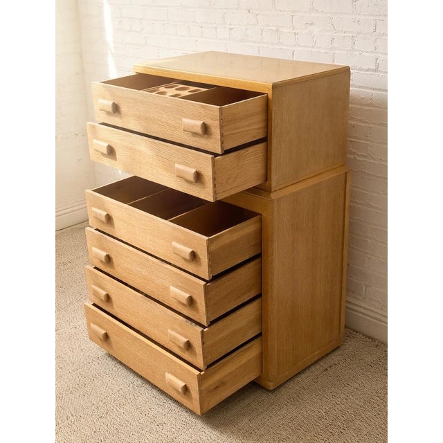 Wood Early 20th Century Art Deco Blonde Wood Highboy Dresser With Carved Detail For Sale - Image 7 of 12