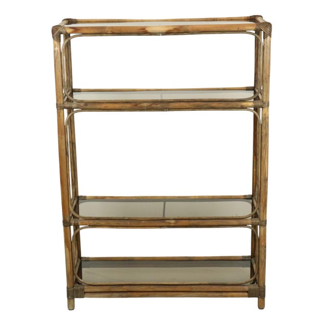 Vintage Boho Shelf Bookcase Bamboo and Smoked Glass, 1960s For Sale - Image 3 of 18