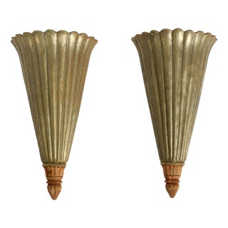 Wall Lamps Made of Wood with Aluminum Cladding, 1950s, Set of 2 For Sale