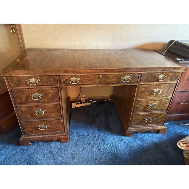 National Mt. Airy Burlwood Campaign-Style Desk For Sale - Image 4 of 8