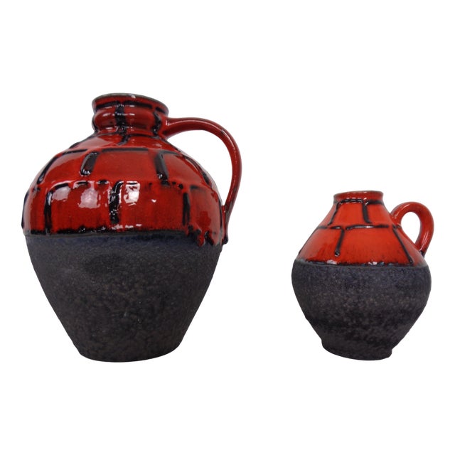 Red & Black Lava Ceramic Vases by Heinz Siery for Carstens, 1960s, Set of 2 For Sale