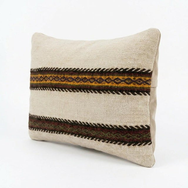 Mid-Century Modern Turkish Wool Lumbar Kilim Pillow Cover 16'' X 24'' For Sale - Image 3 of 4