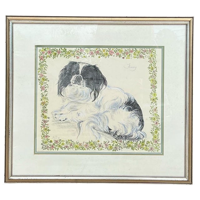 Victorian English Style Signed & Framed Dog Watercolors Spaniel and Pomeranian - Set of 2 For Sale In Atlanta - Image 6 of 7