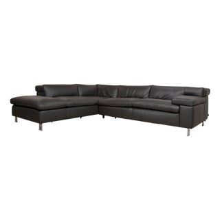 Courage Leather Chrome Corner Sofa in Grey Anthracite with Manual Function by Ewald Schillig For Sale
