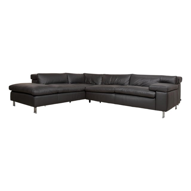 Courage Leather Chrome Corner Sofa in Grey Anthracite with Manual Function by Ewald Schillig For Sale