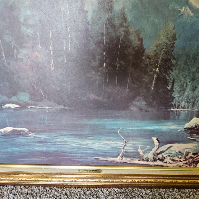 Blue Vintage Art Robert Wood Mountain Stream Framed Print 66 X 30" 1904 For Sale - Image 8 of 14