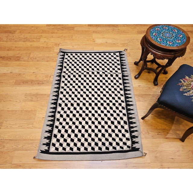 Vintage Native American Navajo Rug, Handwoven Wool, Allover Tumbling Block Pattern, 3x5 For Sale - Image 10 of 13