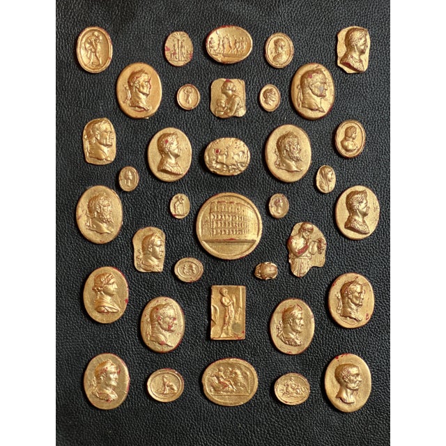 Wood #157 Grand Tour Revival Gilded Intaglio Arrangement on the Leather Board and in Gilt Frame For Sale - Image 7 of 12