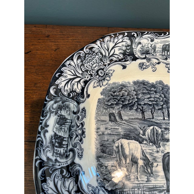 Mid 19th Century Antique Wedgwood Blue Transferware Platter With Cattle Motif. For Sale - Image 5 of 11