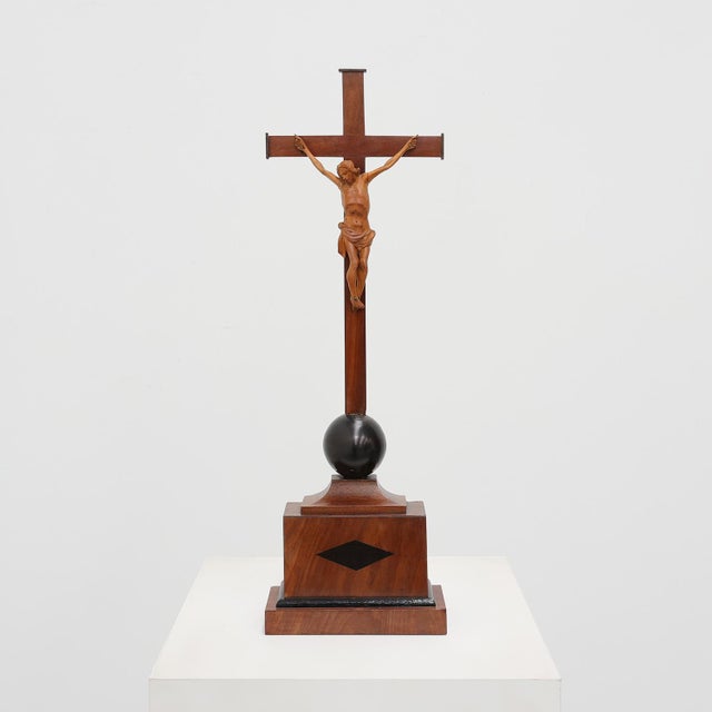 Table Crucifix with Carved Wooden Corpus on Ball and Plinth, Belgium, 1900s For Sale - Image 12 of 12