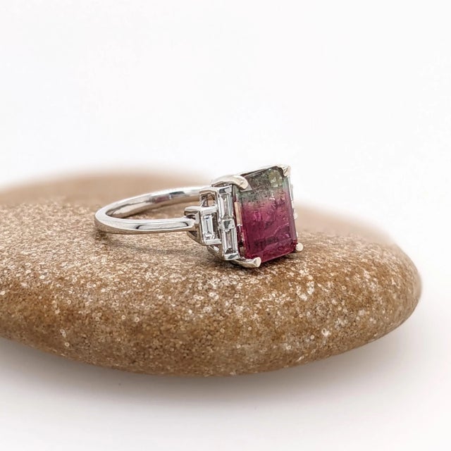 3ct Watermelon Tourmaline Ring with Natural Diamonds in Solid 14k Gold EM 10x8mm For Sale In Columbus - Image 6 of 8