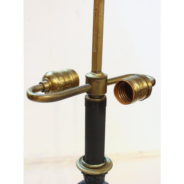 Metal Mid-20th Century French Tole Shaded Cast Iron & Brass Table Lamp For Sale - Image 7 of 11