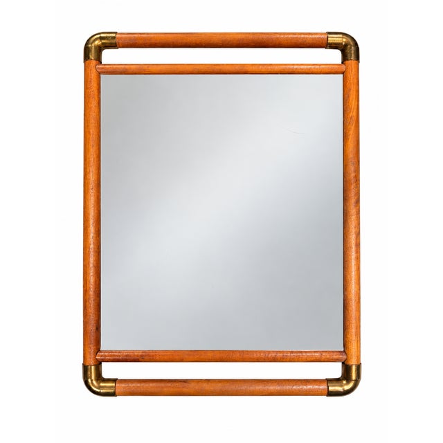 Wood Vintage 1970's Postmodern Style Solid Wood & Brass Wall Mirror / Vanity Tray For Sale - Image 7 of 7