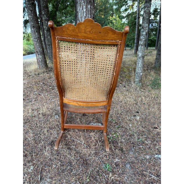 Late 19th Century Cane Back Tiger Maple Rocking Chair For Sale In Portland, OR - Image 6 of 7