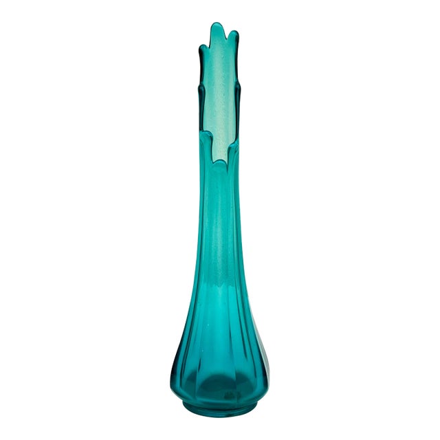 1950s Vase: Vintage Mid-Century Turquoise Art Glass Vase For Sale