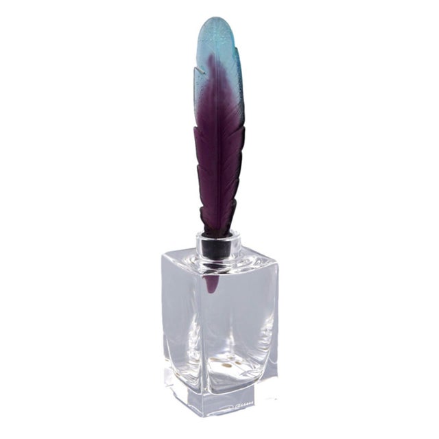 Crystal Ink Bottle and Feather by Hilton McOnnico for Daum, France, 1980s For Sale - Image 4 of 4